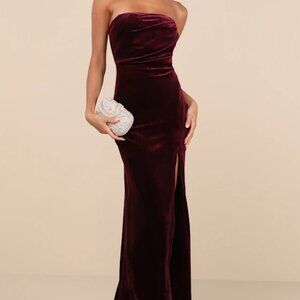 Perfectly Captivating Plum Purple Velvet Strapless Maxi Dress
